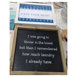 Mixed Home Decor Lot - Signs, Wall Plaques, Wooden Organizer and Easter Egg Wreath