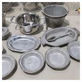 Mixed Metal Kitchenware Lot - Colander, Pots, Buckets and Serving Pieces