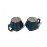 Set of 2 Blue Geometric Coffee Mugs
