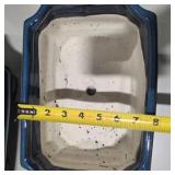 6pc Ceramic Bonsai Planter Lot Blue Glazed Rectangular Pots Drainage Indoor Outdoor