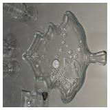 6 Clear Pedestal Glasses + Christmas Tree Candy Dish + 24% Lead Crystal Candle Holder Lot