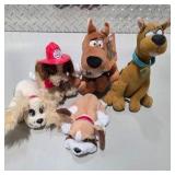 Lot 5pc Dog Plush Toys - Scooby-Doo Plush, Firefighter Dog, Pound Puppies PP Dog Plush