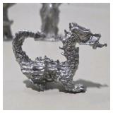 6 Pc Silver Tone Fantasy Miniature Lot Dragon Wizards Mage Sorcerer Tower