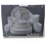 42 Piece White Elements Paloma Embossed Ceramic Dinnerware Set
