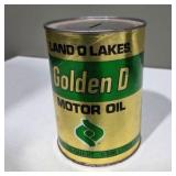 Vintage Land O Lakes Golden D Motor Oil Advertising Bank – 1 Quart Oil Can Style