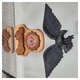 Wood Wall Clock & Metal Eagle Wall Décor Lot GWRA Emblem Quartz Movement Rustic Lodge