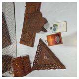 Hand Carved Wood Decor Lot Folding Corner Shelf Wicker Basket Prayer Plaque Home Blessing Sign