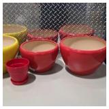 8 Ceramic Flower Pots - Assorted Red, Orange & Yellow Planters