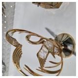 Vintage Gold Tone Swan Decor Lot Crystal Accent Candle Holders Basket Centerpiece