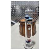 Vintage Home Decor Lot Galileo Thermometer, Wood Basket, Fenton Pink Glass Boot, & Girl Goose Lamp