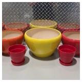 8 Ceramic Flower Pots - Assorted Red, Orange & Yellow Planters