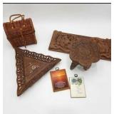 Hand Carved Wood Decor Lot Folding Corner Shelf Wicker Basket Prayer Plaque Home Blessing Sign