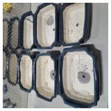 6pc Ceramic Bonsai Planter Lot Blue Glazed Rectangular Pots Drainage Indoor Outdoor