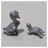 7 Pc Silver Tone Mini Animal Figurine Lot Ducks Ducklings Rabbits Bunny Turtle