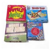 Board Game Lot - Apples to Apples, Booby Trap, Words of Wiz-Dumb and Mini Connect 4