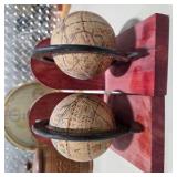 Decor Lot - Howard Miller Weather Station, Nautical Wood Clock, Globe Bookends, Carved Wood Jar
