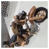 Vintage Handcrafted Wooden Motorcycle Model Desk Shelf Decor Black Seat Headlight