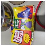 Dog Supply Lot First Aid Kit, Stainless Bowls, Ceramic Dog Treat Canister, Collar, Bags