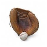 Vintage Wilson Baseball Mitt with Ball