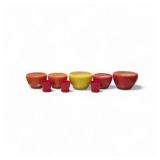 8 Ceramic Flower Pots - Assorted Red, Orange & Yellow Planters