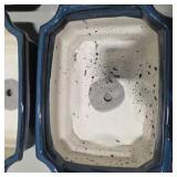 6pc Ceramic Bonsai Planter Lot Blue Glazed Rectangular Pots Drainage Indoor Outdoor