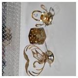 Vintage Gold Tone Swan Decor Lot Crystal Accent Candle Holders Basket Centerpiece