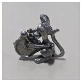 6 Pc Silver Tone Mini Animal Figurine Lot Squirrel, Turtle, Dog, Elephant, Bear, Mouse