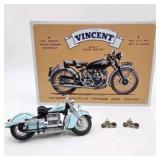 Indian Motorcycle Model Display Bike w/ Vincent Black Shadow Sign + 2 Mini Badges