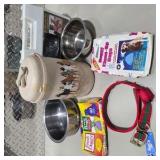 Dog Supply Lot First Aid Kit, Stainless Bowls, Ceramic Dog Treat Canister, Collar, Bags