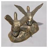 Brass Tone Country Decor Lot Bird Figurine, Farmer Statue, Flying Ducks Geese - 3 Pc