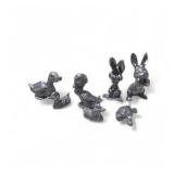 7 Pc Silver Tone Mini Animal Figurine Lot Ducks Ducklings Rabbits Bunny Turtle
