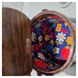 Vintage Home Decor Lot Galileo Thermometer, Wood Basket, Fenton Pink Glass Boot, & Girl Goose Lamp