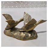 Brass Tone Country Decor Lot Bird Figurine, Farmer Statue, Flying Ducks Geese - 3 Pc
