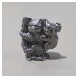 6 Pc Silver Tone Mini Animal Figurine Lot Dragon, Bear, Dog, Donkey, Buffalo, Koala