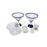 Art Glass & Crystal Decor Lot 2 Cobalt Blue Rim Martini Glasses, glass Owl and More