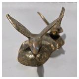 Brass Tone Country Decor Lot Bird Figurine, Farmer Statue, Flying Ducks Geese - 3 Pc