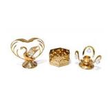 Vintage Gold Tone Swan Decor Lot Crystal Accent Candle Holders Basket Centerpiece