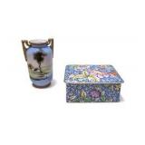 Hand Painted Chintz Box Made In England & Landscape Vase Decorative China Lot