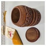 Vintage Dresser Vanity Accessories Lot Crystal Bottle, Beaded Bag, Carved Wood Boxes & More Decor