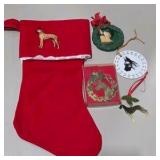 Great Dane Collector Holiday Decor Lot Welcome Sign, Christmas Stocking, Ornaments, Wall Decor