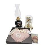 Lot Vintage Style Decor - Seth Thomas Candid Clock, Oil Lamp, DEMDACO Giving Heart