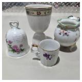 Vintage Porcelain Pottery Decor Lot w Japan Bell, Vase, Mugs, Elf, Christmas