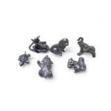 6 Pc Silver Tone Mini Animal Figurine Lot Squirrel, Turtle, Dog, Elephant, Bear, Mouse