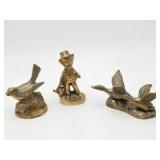 Brass Tone Country Decor Lot Bird Figurine, Farmer Statue, Flying Ducks Geese - 3 Pc