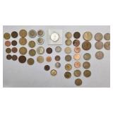 Large World Coin Lot w/ Canadian Silver 50 Cents in Holder - Foreign Coins, Bimetal, Vintage Estate Mix