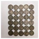 30 WWII Silver War Nickels - Verified 35% Silver Jefferson Nickels - P D S Mint Marks - 1.6878 Troy Oz ASW