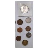 Large World Coin Lot w/ Canadian Silver 50 Cents in Holder - Foreign Coins, Bimetal, Vintage Estate Mix