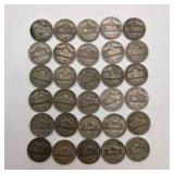 30 WWII Silver War Nickels - Verified 35% Silver Jefferson Nickels - P D S Mint Marks - 1.6878 Troy Oz ASW