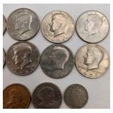 2 LB Unsearched Pennies + 10 Kennedy Half Dollars + Barber Quarter & Dime + Dollar Coins - Estate Coin Lot