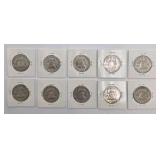 10 Franklin Half Dollars - 90% Silver Lot - Over $250 Melt Value - 3.6169 Troy Oz Pure Silver